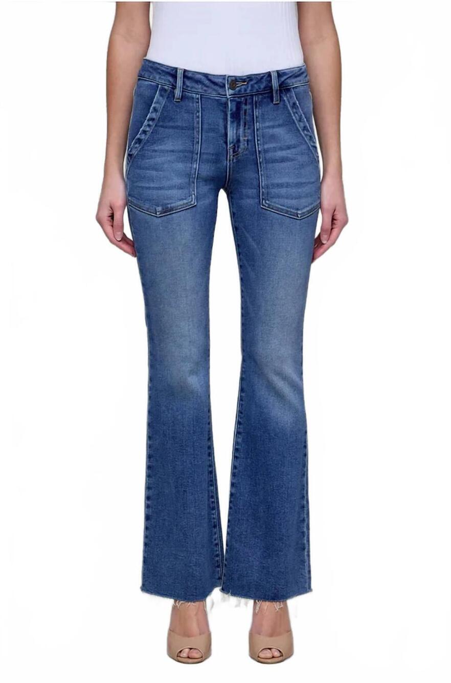 NEW HIDDEN happi flare jeans with patch pockets in medium blue